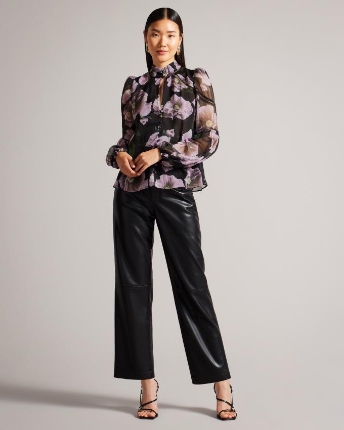 Chemisier Ted Baker Floral With Ladder Lace Noir Femme | KWI-52426574